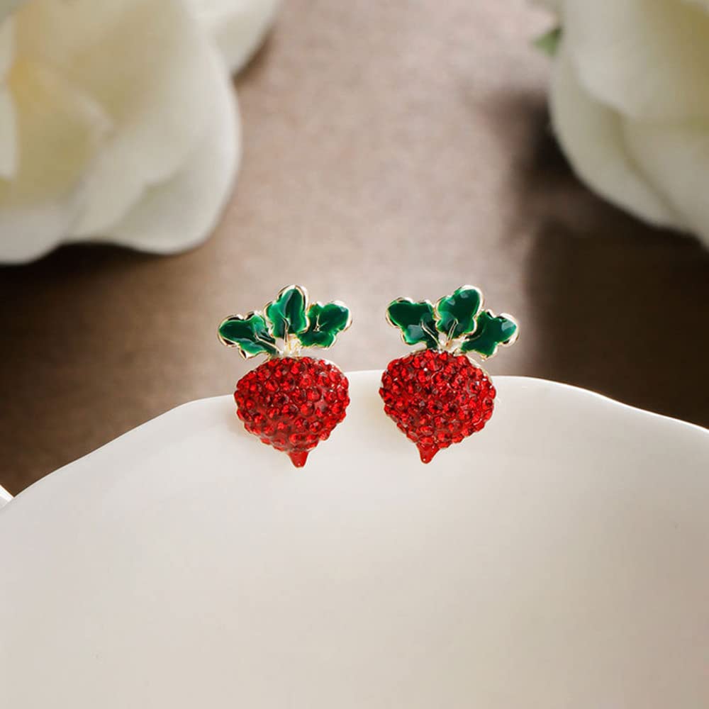 Vibrant S925 Sterling Silver Stud Earrings - Cute Red Radish, Strawberry, Flower, Apple, Cherry & Mushroom Designs | Fashionable Vegetable & Fruit Jewelry for Women & Girls | Perfect Birthday, Christmas & New Year Gift | Great for Casual Wear, Parties & Everyday Accessories