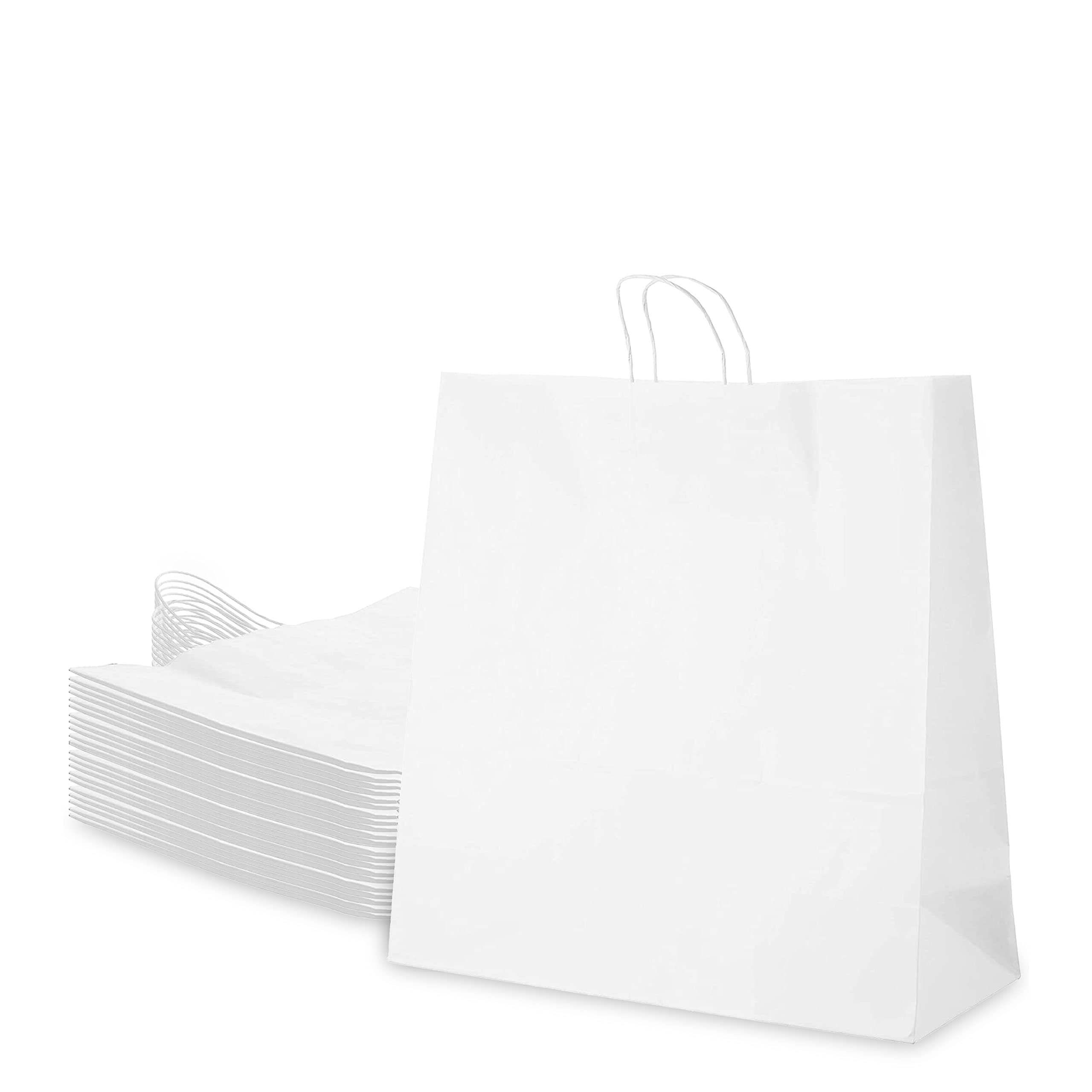 EcoQuality 500pcs Medium White Kraft Paper Bags with Handles - 10x5x15 inches - Strong Reusable Shopping & Gift Bags for Party, Retail, Merchandise, Lunch, Grocery - Eco-Friendly & Durable - Perfect for Stores, Weddings, Birthday Gifts & Farmers Market