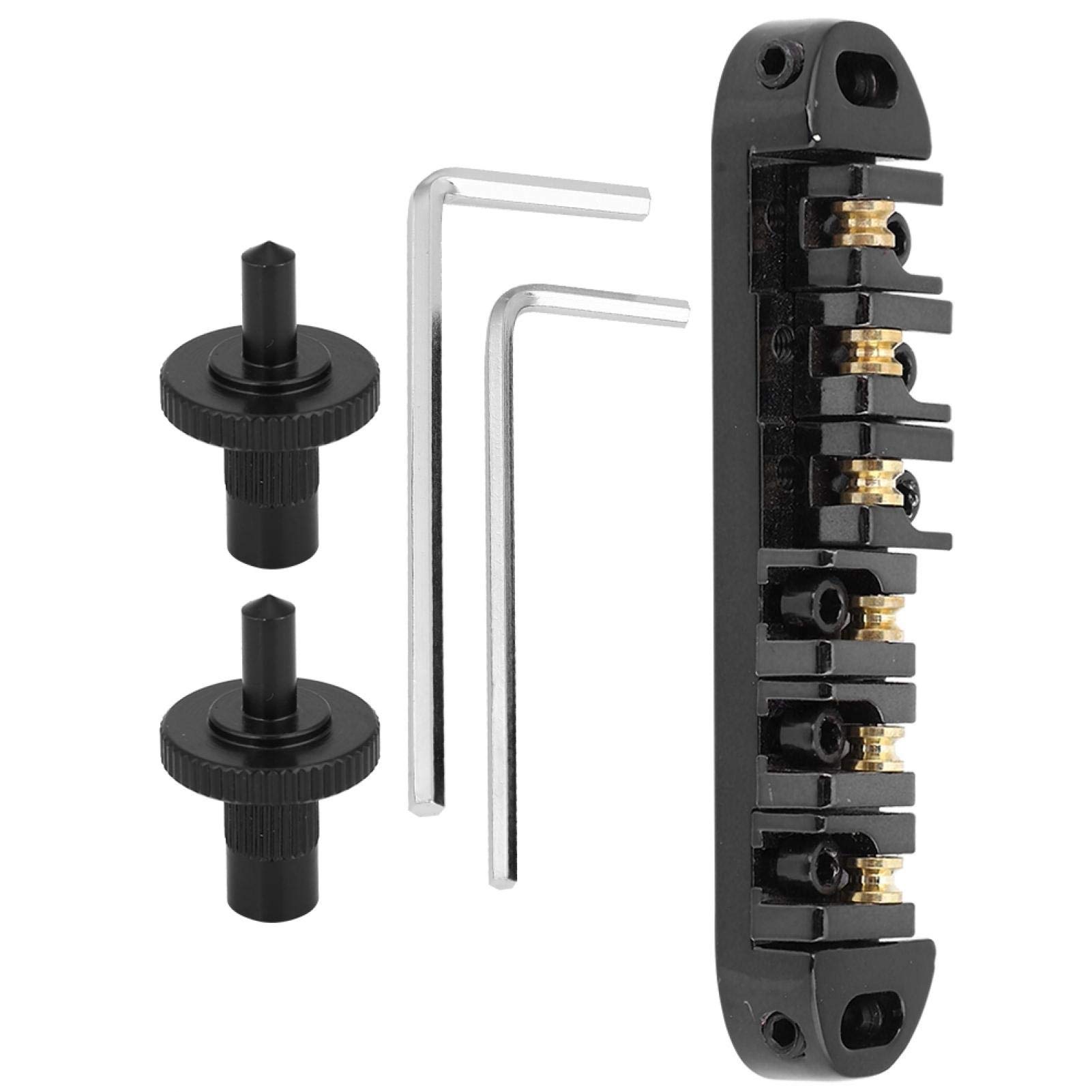 Tomotato Zinc Alloy Electric Guitar Bridge Tailpiece with Brass Roller Saddle - Black Replacement Part for Electric Guitar Bridges | Perfect for Guitar Upgrades & Repairs