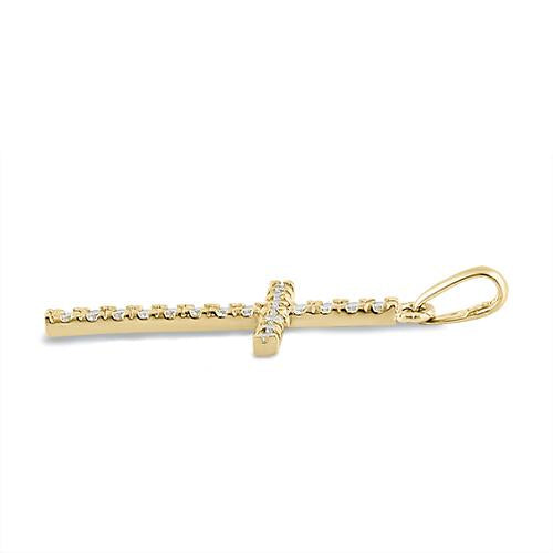 14K Solid Yellow Gold Cross Pendant with Clear CZ Stones - Elegant Religious Jewelry for Women, Perfect for Gifts, Baptism, Church & Everyday Wear