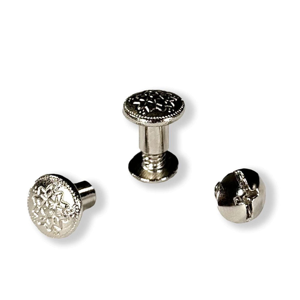 1/4 Inch Floral Chicago Screws - 2 Pack - Decorative Hardware for DIY Projects, Leather Crafting & Furniture Repair