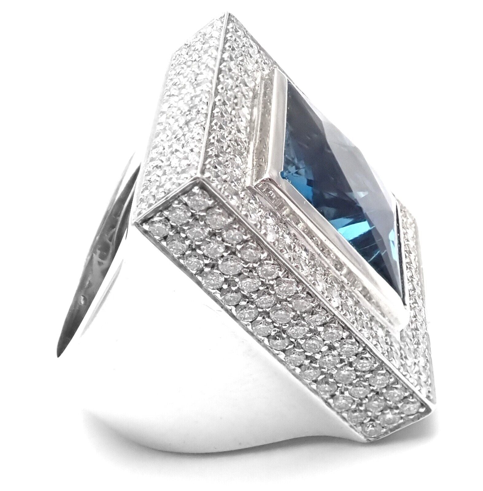Authentic Pasquale Bruni 18K White Gold Diamond & London Blue Topaz Statement Ring for Women | Luxury Bridal Jewelry & Anniversary Gift | Perfect for Weddings, Engagements & Special Occasions