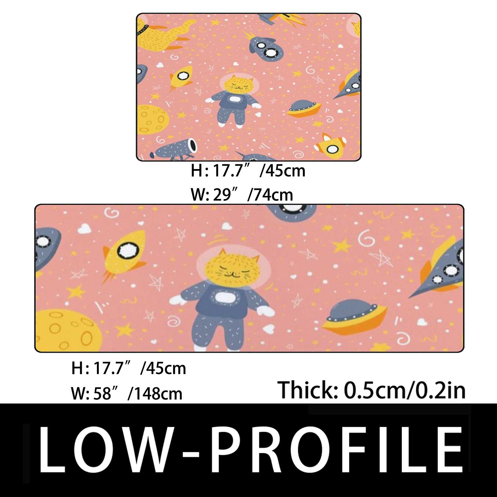 Premium Non-Slip Kitchen Rugs Set of 2 - Space Theme Cat & Stars Design, Anti-Fatigue Cushioned Foam Mats (17.7