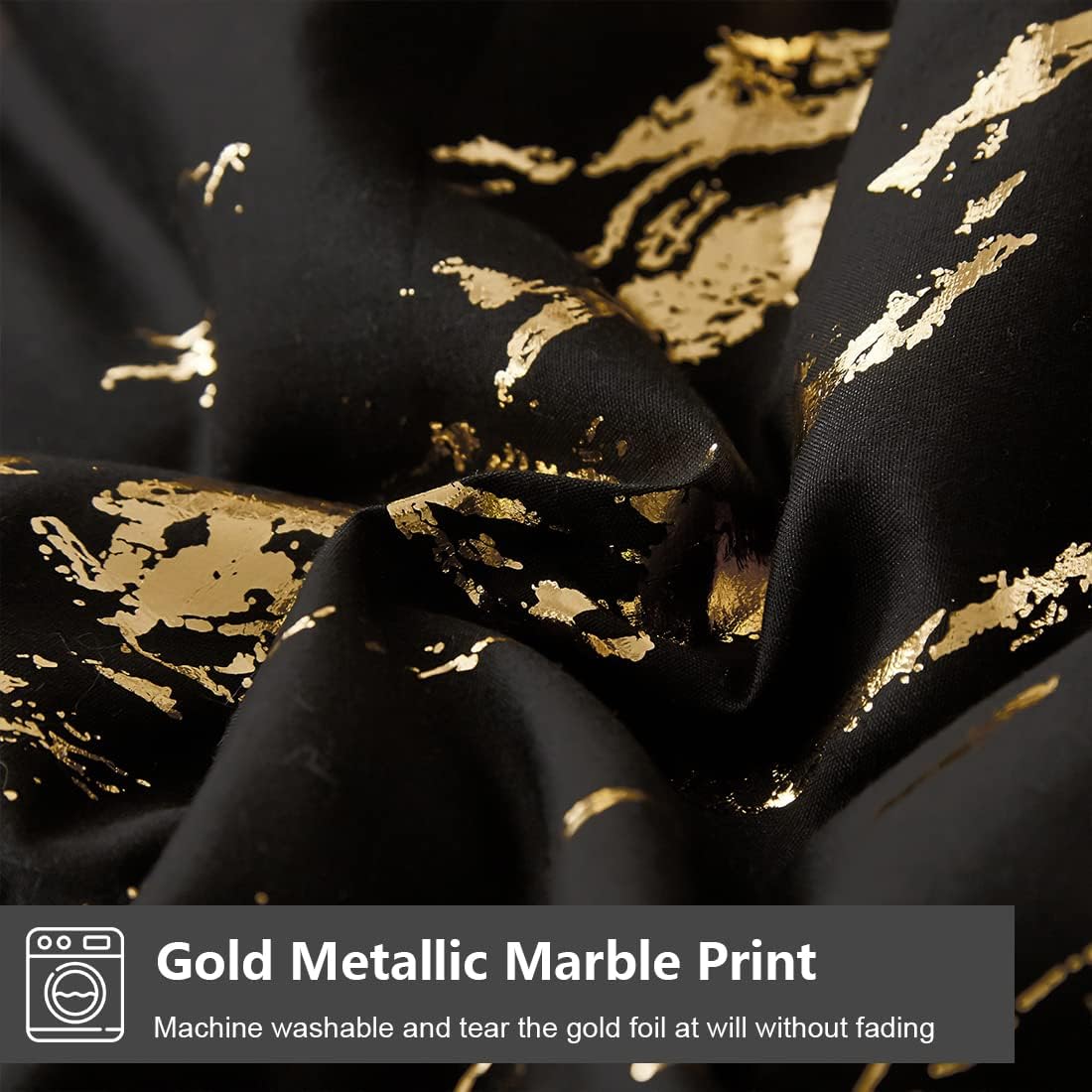 Black Gold Metallic Marble Comforter Set - Queen Size 3-Piece Bedding with Foil Print Glitter | Luxury Bedroom Decor for Modern Homes & Guest Rooms
