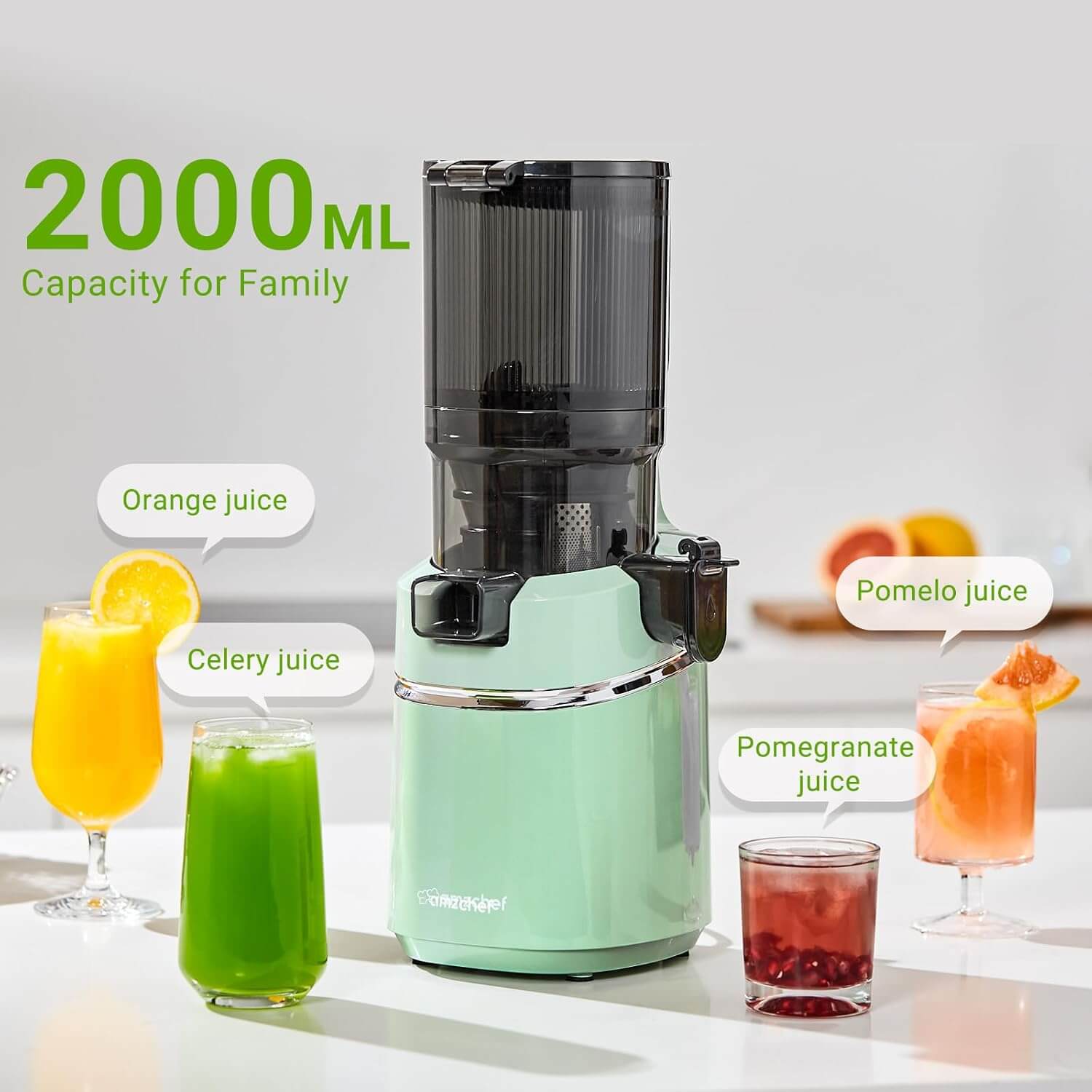 AMZCHEF Slow Masticating Juicer - 5.3 Inch Wide Chute, Cold Press Technology for Maximum Nutrient Extraction - Perfect for Green Juices, Wheatgrass & Healthy Smoothies at Home