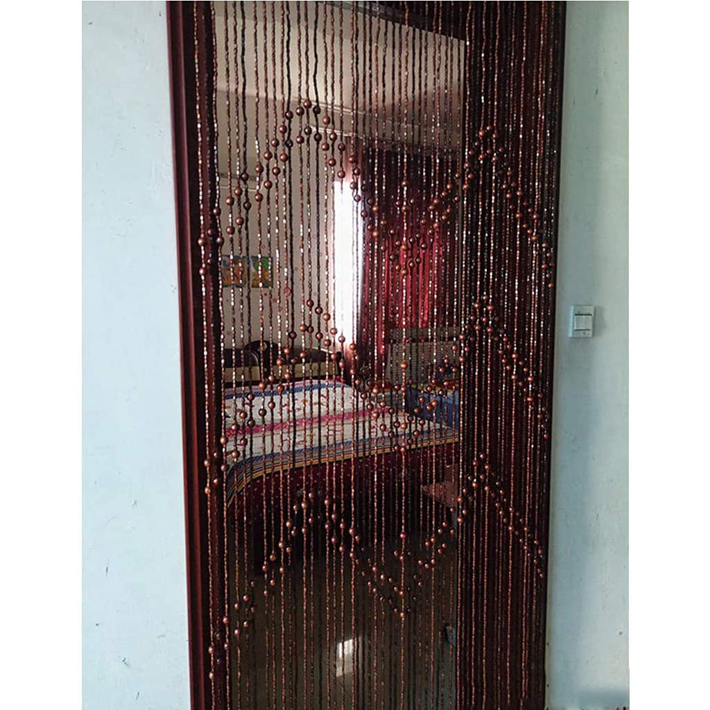 Natural Wood and Bamboo Beaded Curtains - Brown Bohemian Room Divider for Doorways (90x195cm) | Plain Design Wooden Bead String Curtain for Closets, Windows & Room Partitions | Eco-Friendly Home Decor for Boho, Zen & Asian Style Interiors