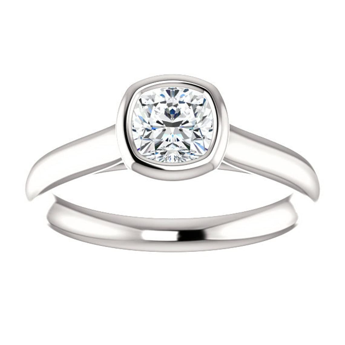 1.00 CT Cushion Cut Moissanite Engagement Ring Set - Vintage Solitaire Bezel Setting Wedding Band for Women - Antique Silver Bridal Jewelry for Proposal, Anniversary & Special Occasions