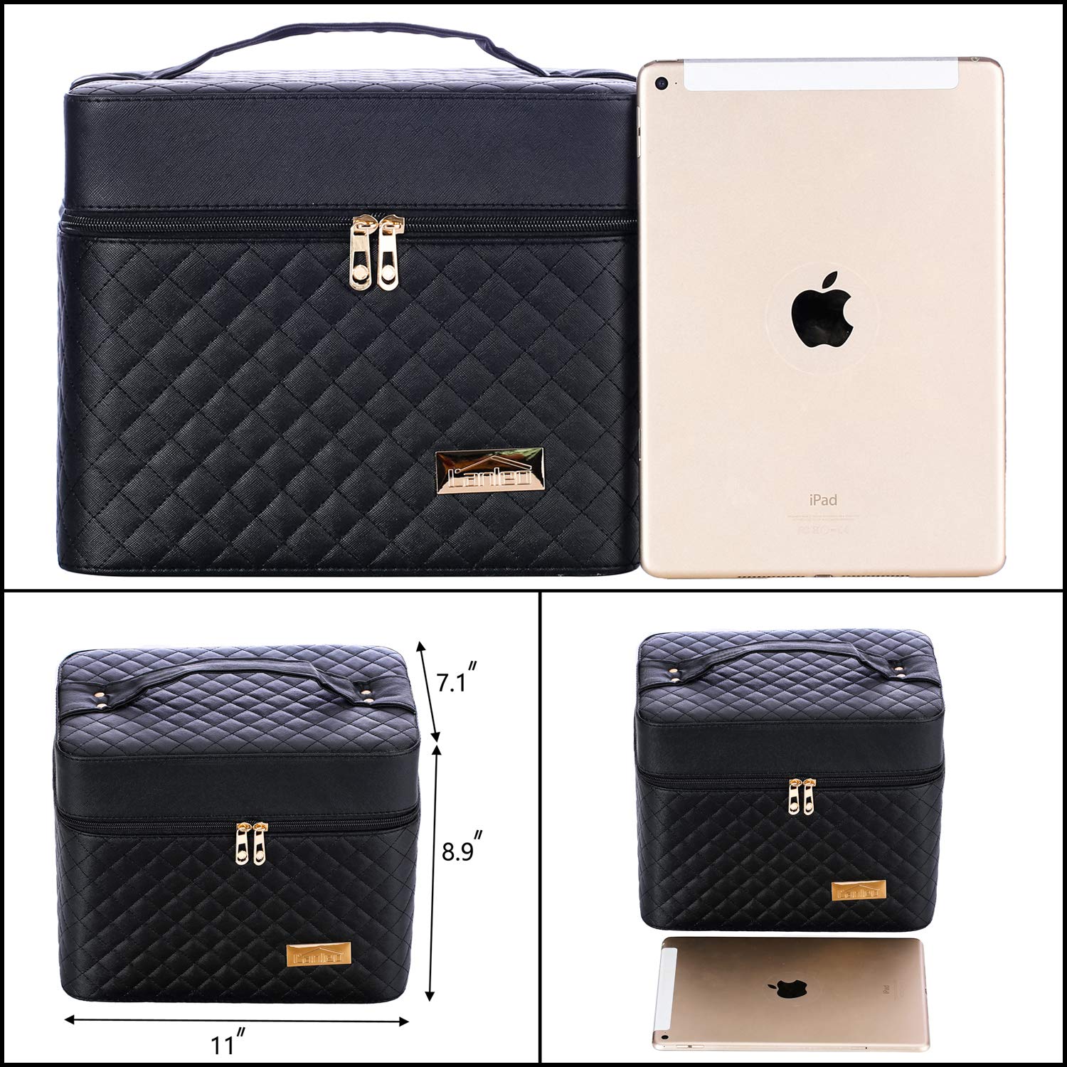 Sooyee 4-Layer Foldable Makeup Bag with Mirror - Travel Cosmetic Organizer for Women, Black | Perfect for Travel, Home Storage & Makeup Artists