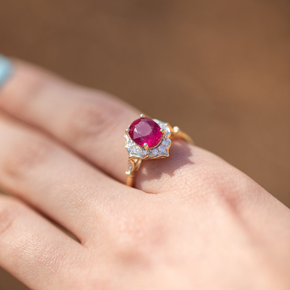 9ct Yellow Gold 2.70ct Natural Enhanced Ruby and Diamond Ring for Women - Elegant Engagement, Wedding, Anniversary Gift Jewelry - Perfect for Valentine's Day, Birthday & Special Occasions