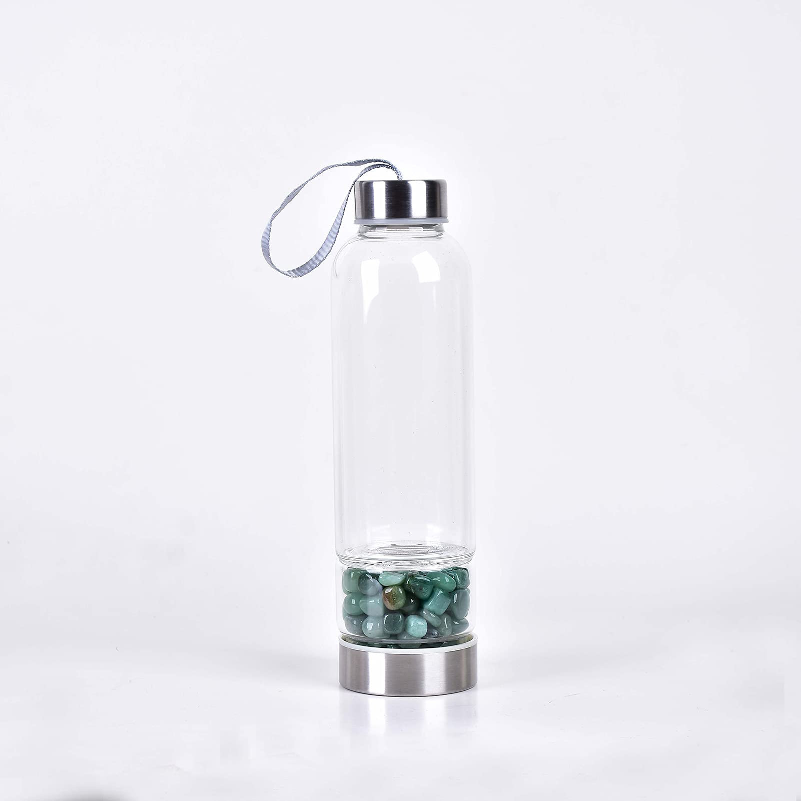 Gemstone Infused Glass Water Bottle - 550ml Reusable Travel Cup for Energy & Hydration