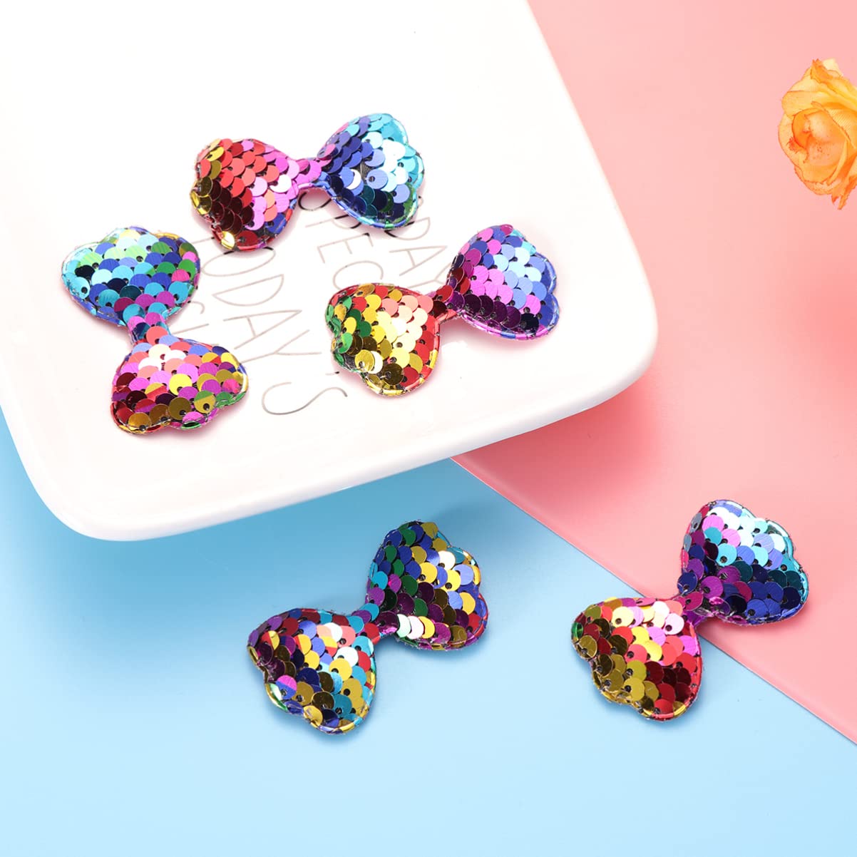 5pcs DIY Bowknot Hair Accessories with Sequin Mermaid Scale Patches - Perfect for Crafting, Party Decorations, and Kids' Costume Design