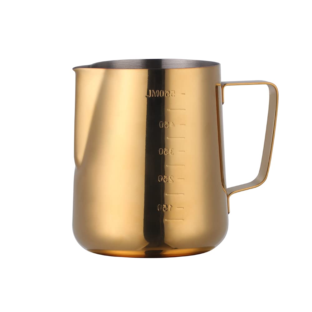 20oz Stainless Steel Milk Frothing Pitcher for Espresso Machines - Gold Milk Steaming Jug for Latte Art, Cappuccino & Coffee | Dishwasher Safe Barista Tool for Home & Cafe Use