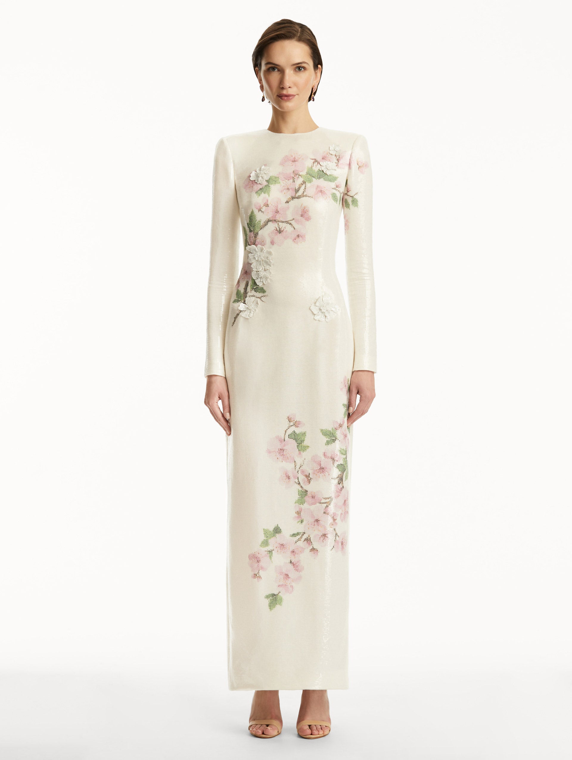 Elegant Sequin Jersey Cherry Blossom Gown - Women's Formal Evening Dress for Prom, Wedding & Special Occasions