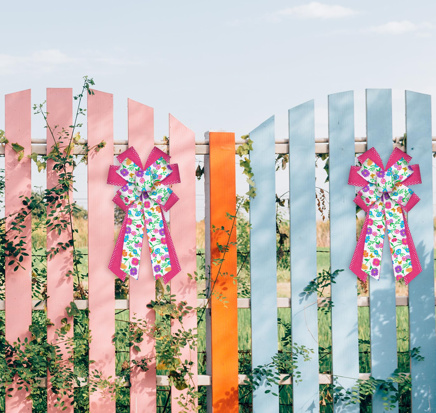 Pink Dot Wreath Bows - Large Spring Decor for Doors & Trees