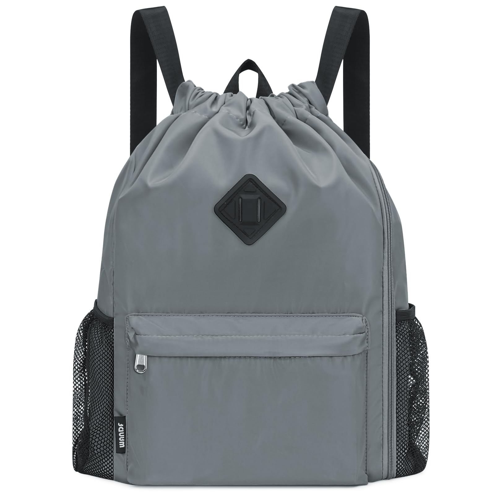 WANDF Drawstring Backpack - Large Water-Resistant Gym Bag with Shoe Compartment for Men & Women | Perfect for Sports, Travel & Workouts (Grey)