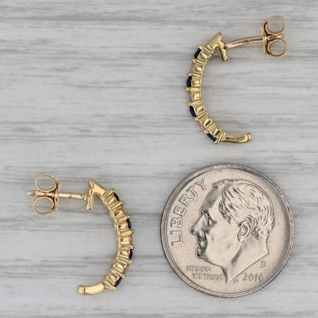 0.48ctw Genuine Sapphire & Diamond J Hook Earrings in 14k Yellow Gold - Elegant Jewelry for Weddings, Parties & Special Occasions