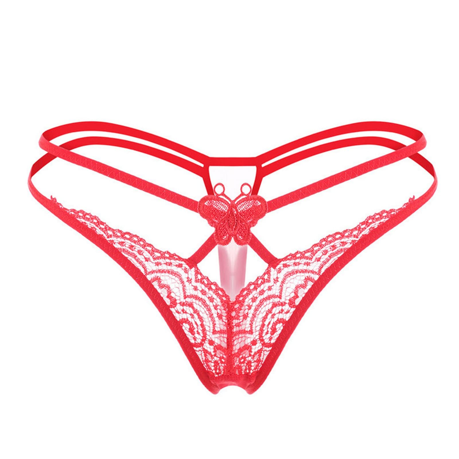 Sexy Butterfly Lace Low Waist Panties for Women - Transparent Breathable Stretch Underwear - Comfortable T-Back Design - Size 18/20 (Red) - Perfect for Date Night, Lingerie Gift or Special Occasions