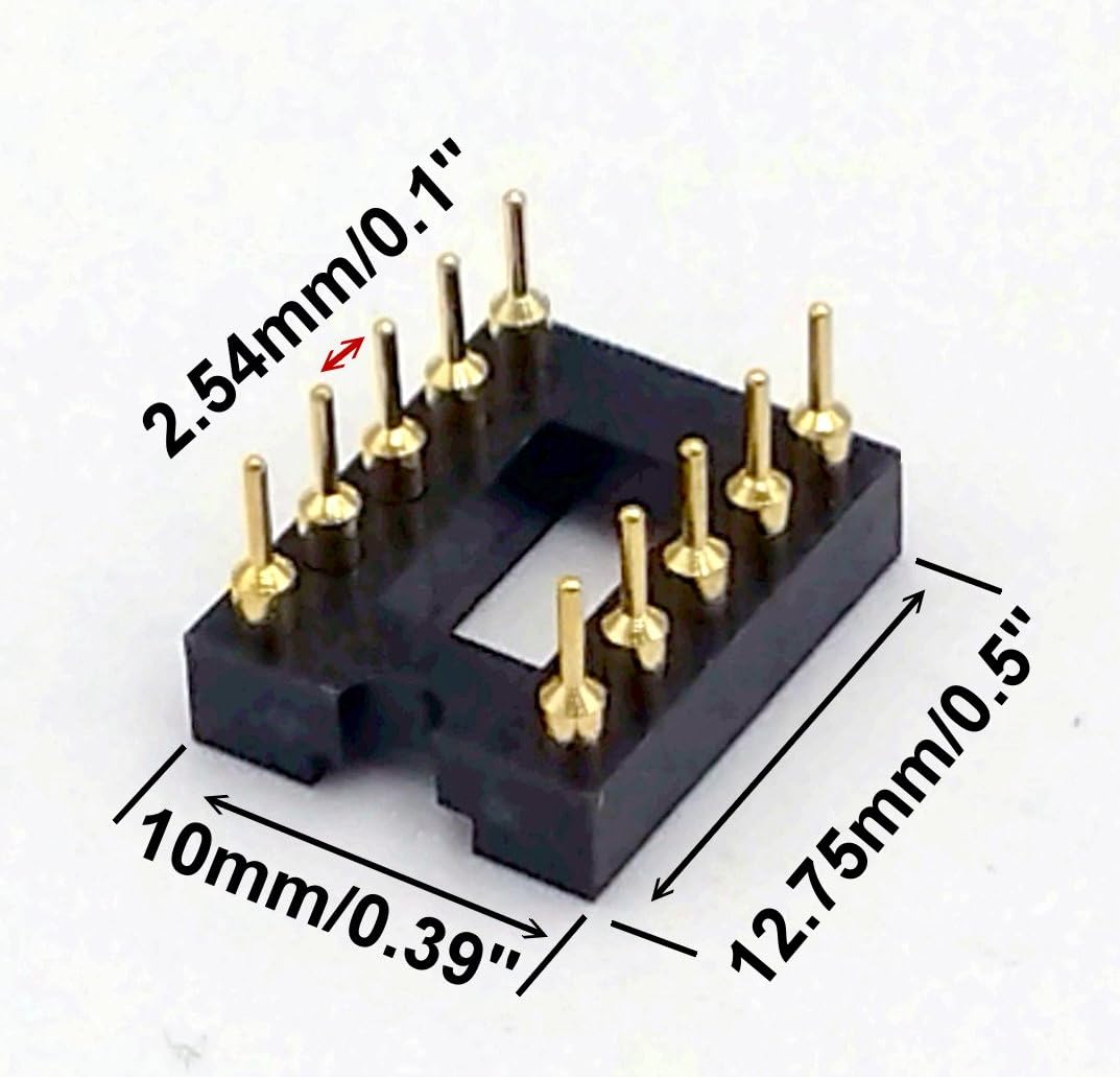 Gold-Plated 20pcs DIP-10/DIP-16 IC Socket Adapter - 2.54mm Pitch Round Hole Soldering Socket for PCB Prototyping - Perfect for DIY Electronics, Arduino Projects & Circuit Board Repairs