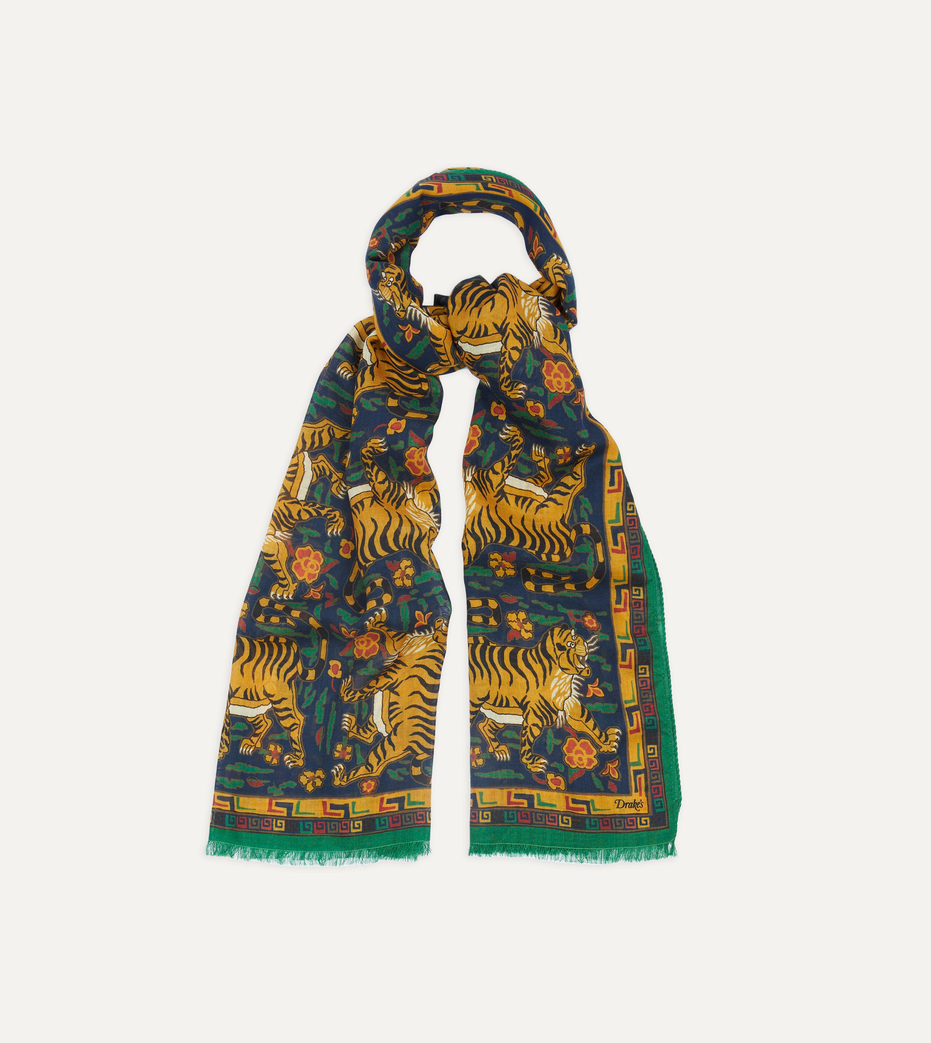 Navy Blue Jumbo Tiger Print Wool Silk Scarf - Warm Winter Fashion Accessory for Women, Perfect for Office, Travel and Gift Giving