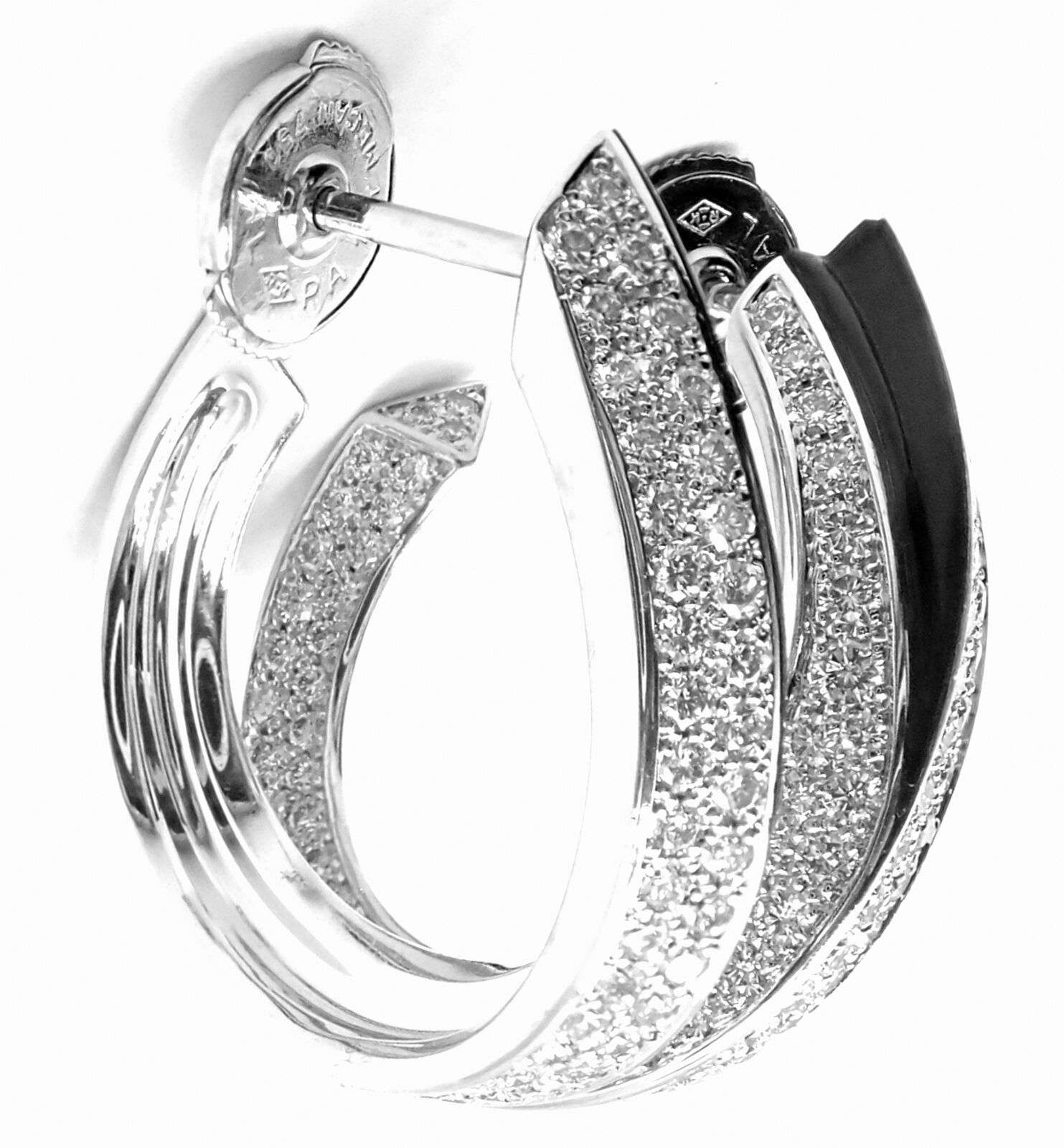 Authentic Cartier Panthere 18k White Gold Diamond Onyx Hoop Earrings - Luxury Jewelry for Women, Perfect for Weddings & Special Occasions