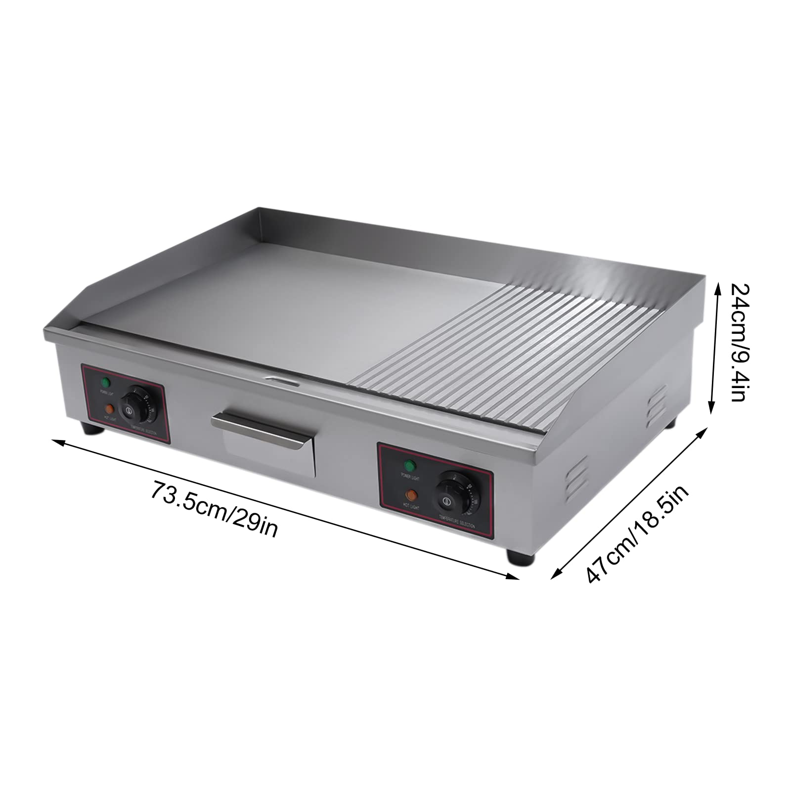 Commercial Electric Griddle Flat Top Grill - 3000W, 110V Hot Plate with Adjustable Temperature Control (122°F-572°F) - Perfect for BBQ, Pancakes, Burgers & Restaurant Countertop Cooking