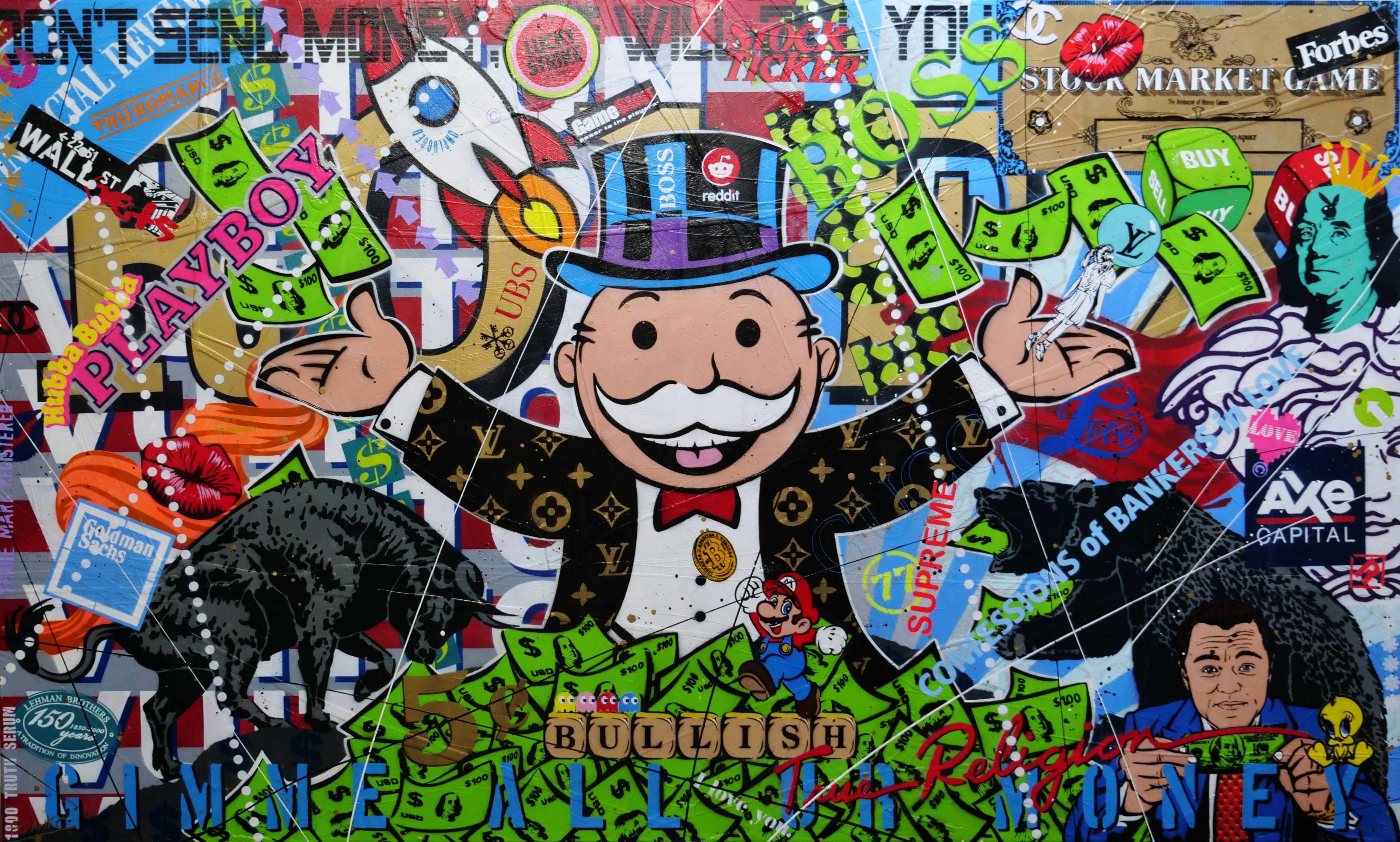 Monopoly Stock Picker 250cm x 150cm Textured Urban Pop Art Canvas - Modern Wall Decor for Living Room, Office & Game Room