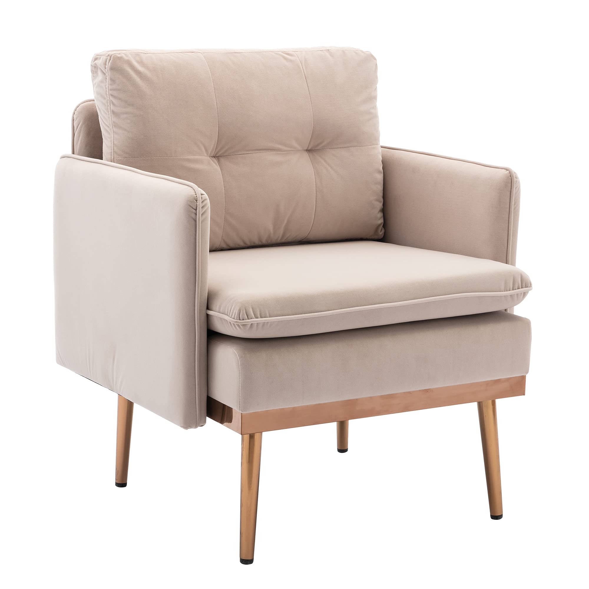 Tmosi Modern Velvet Accent Chair - Tufted Upholstered Armchair with Rose Gold Metal Legs for Living Room, Bedroom or Office (Beige) | Comfortable Lounge Seating for Home Decor