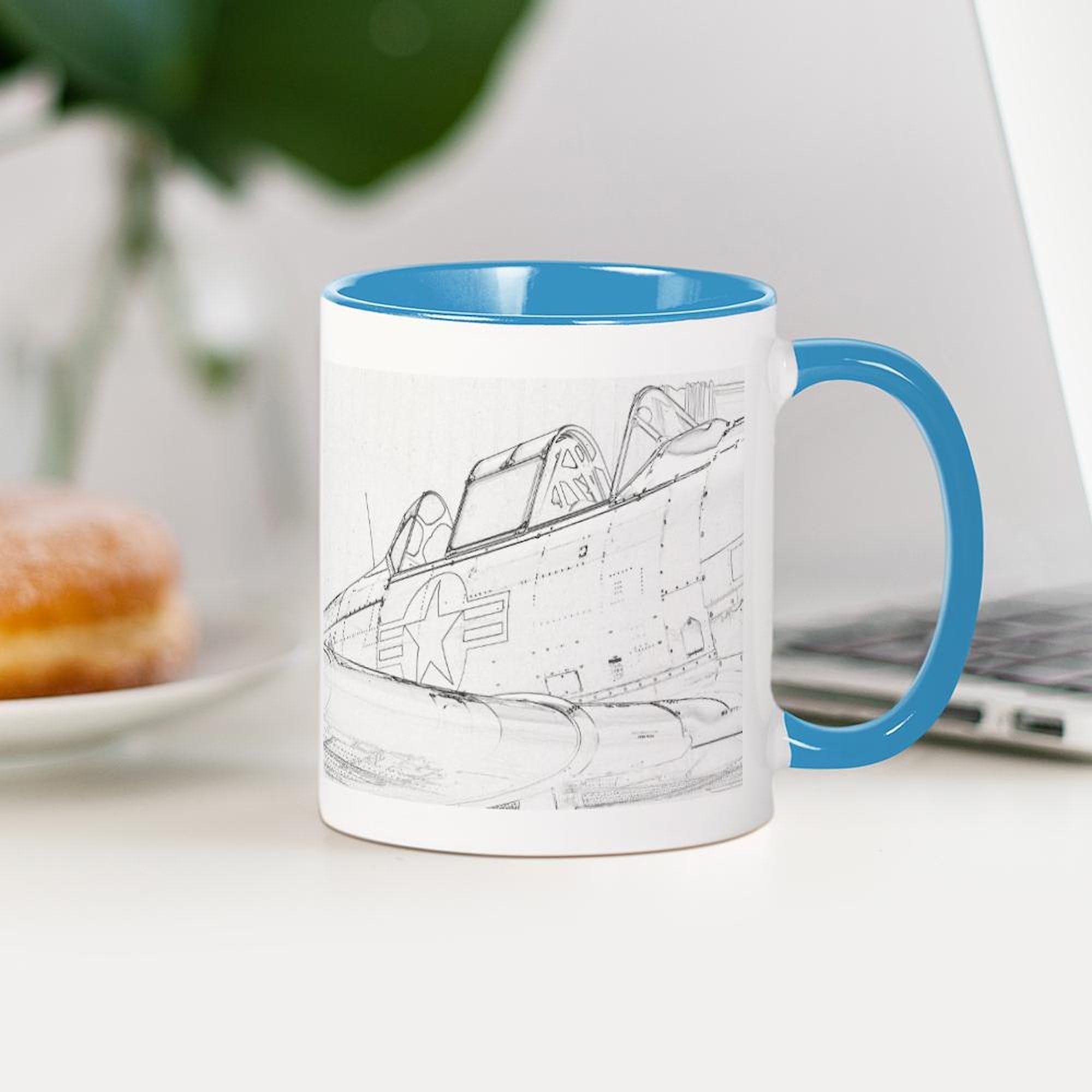 Aviation Sketch Ceramic Coffee Mug 11 oz (325 ml) - Perfect for Pilots, Flight Enthusiasts & Office Use - Unique Gift for Aviation Lovers