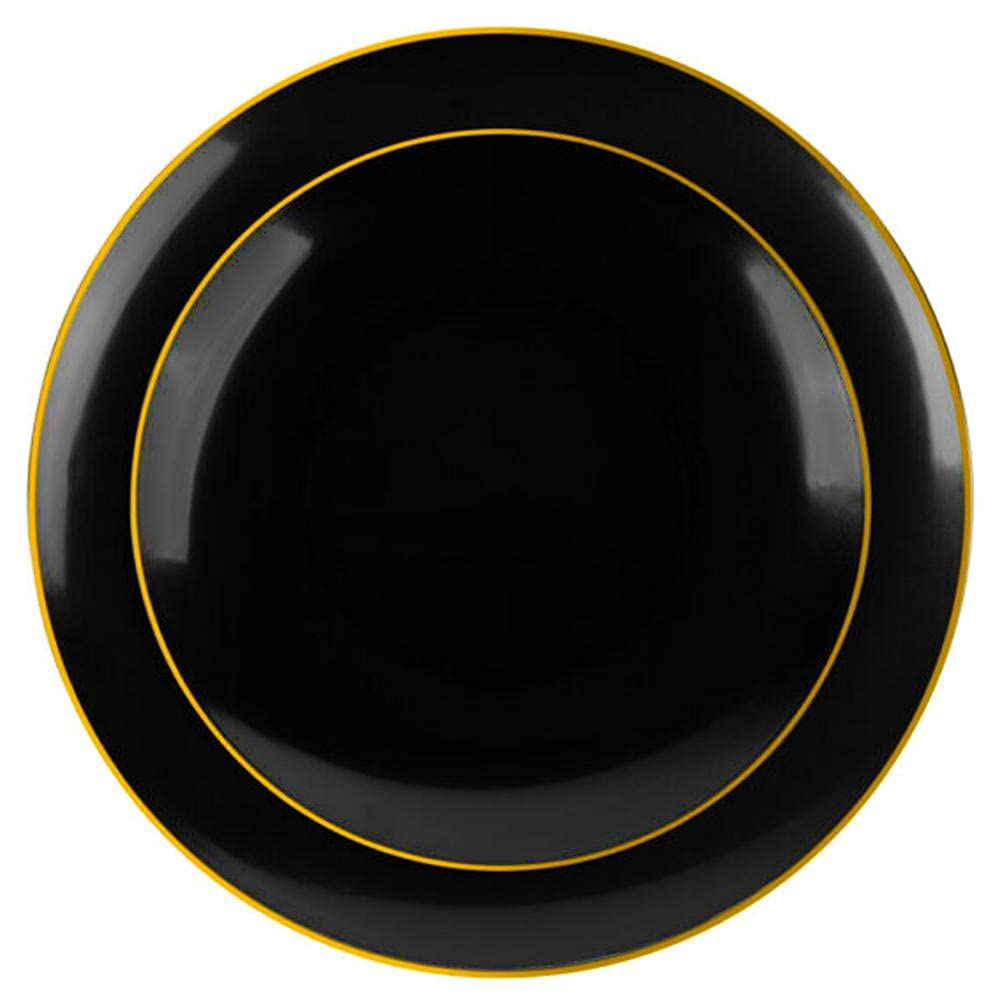 300-Piece Organic Collection Black & Gold Rim Plastic Dinnerware Set - 10