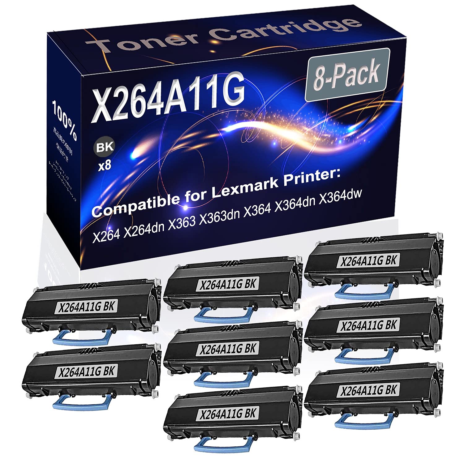8-Pack Black High Capacity X264A11G Compatible Toner Cartridge for X264 X264dn X363 X363dn X364 X364dn X364dw Printers - Ideal for Office & Home Printing Needs