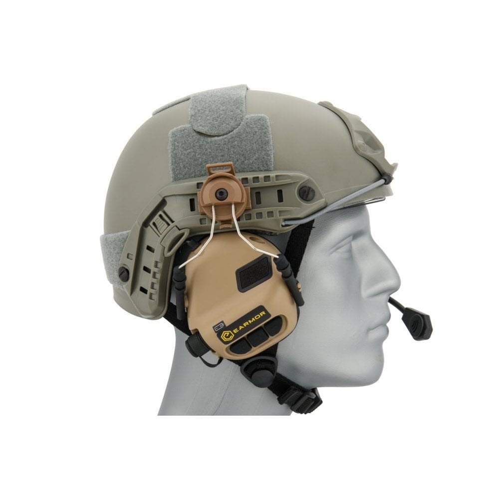 M32H Noise Reduction Safety Helmet Headset with 22dB NRR, Adjustable Headband - Tan for Construction, Shooting & Industrial Work