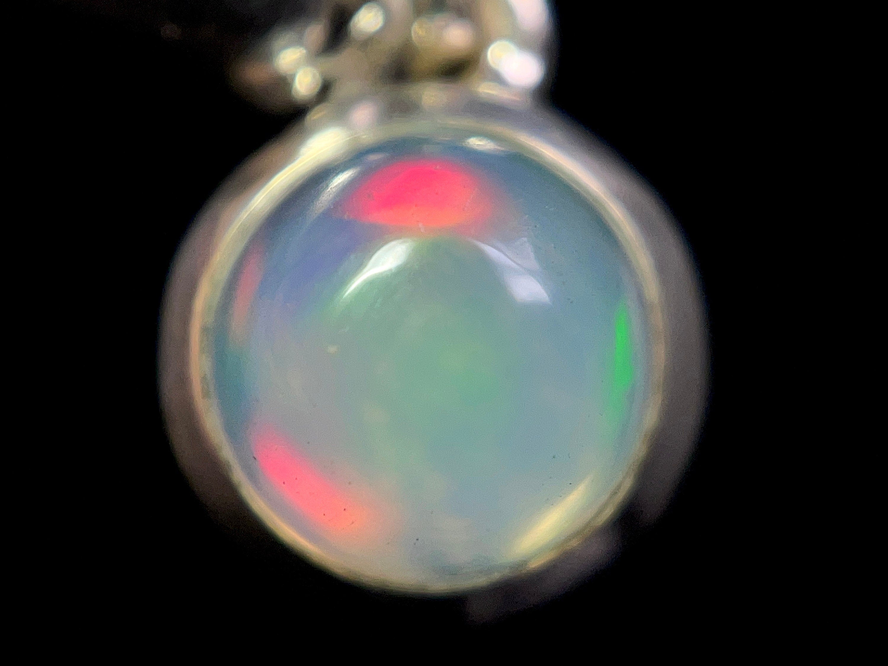 8mm Round Welo Opal Pendant Necklace in Sterling Silver - October Birthstone Jewelry for Women, Gift for Mom, Wife, Birthday & Anniversary