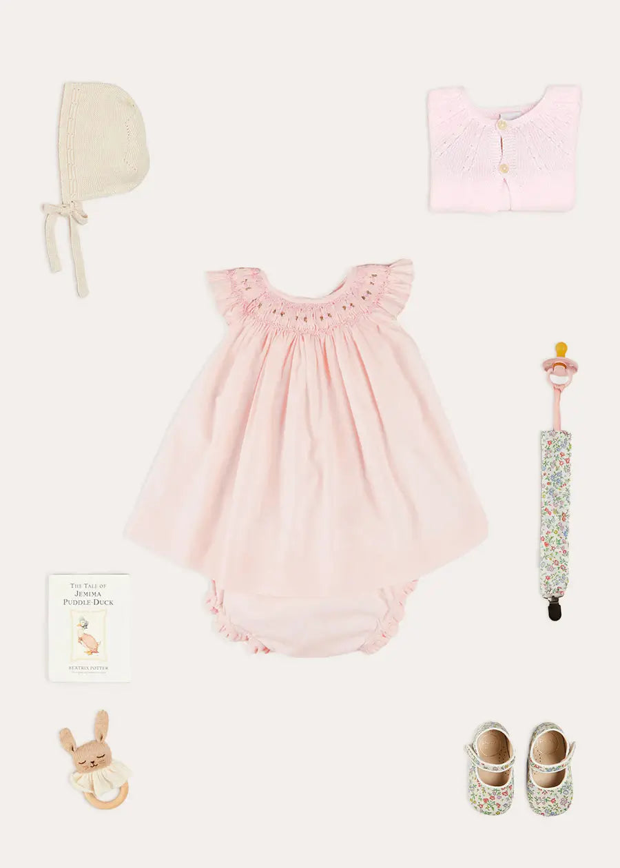 Pink Hand-Smocked Baby Dress for Newborns - Perfect for Photo Shoots, Christenings & Special Occasions