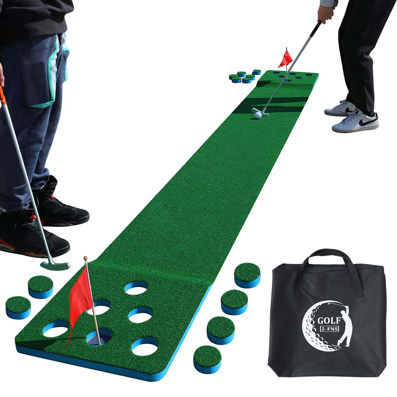 2-FNS Golf Putting Game Set - 11.5ft Indoor/Outdoor Putting Green Mat with 4 Golf Balls & Portable Carry Bag - Perfect for Home, Office, Backyard Practice & Fun