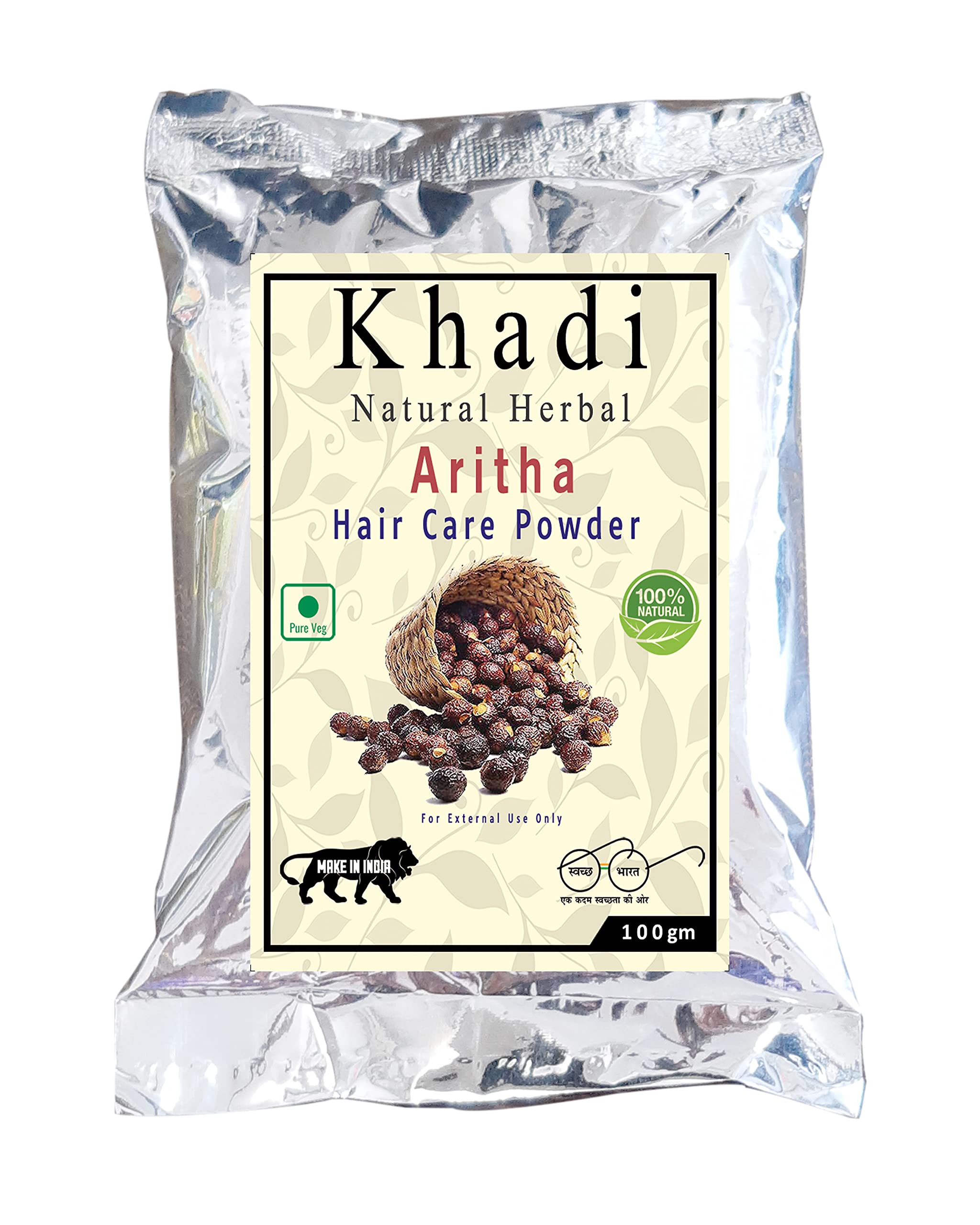 Khadi Natural Herbal Hair Shampoo with Aritha Powder - Controls Hair Loss & Breakage | Strengthens & Nourishes Hair | 100% Organic, Paraben & Sulfate Free (100g) | Perfect for Daily Hair Care & Scalp Health