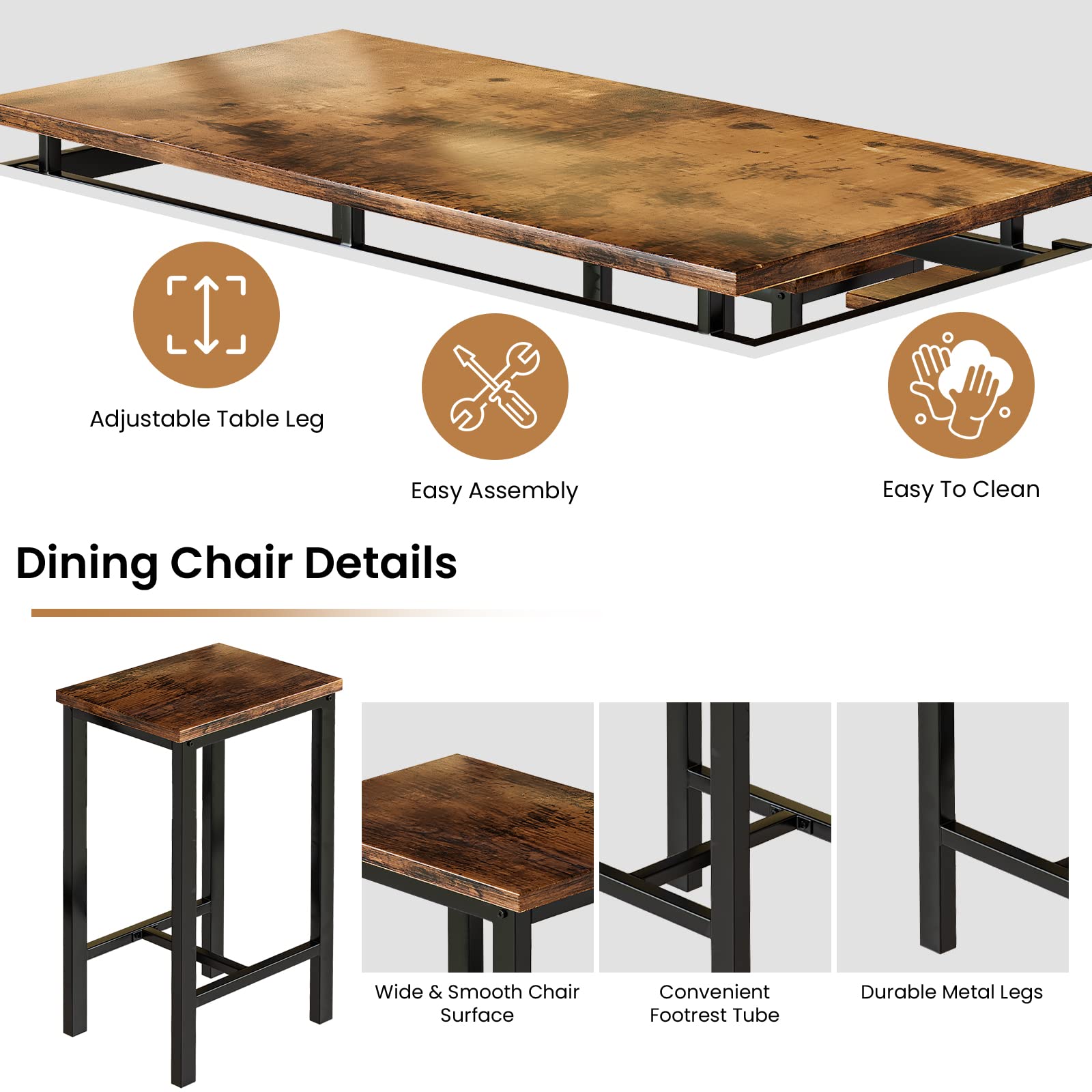 DKLGG 4-Piece Modern Dining Table Set with Wooden Top & Adjustable Metal Legs - Compact Kitchen Table and Chairs for Small Spaces | Perfect for Apartments, Breakfast Nooks & Cozy Dining Areas