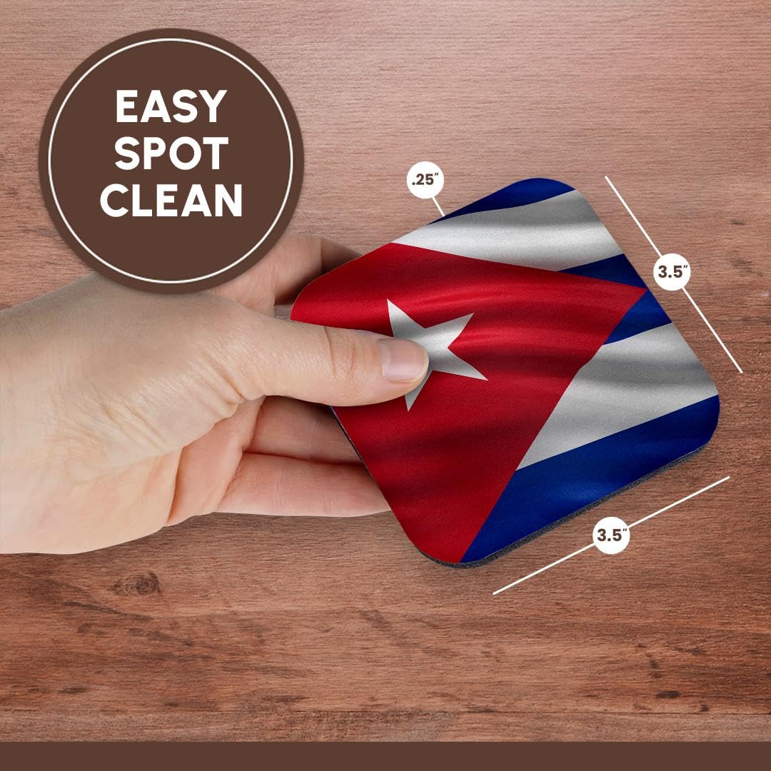 3D Rose Cuba Flag Waving in Wind - Set of 8 Soft Absorbent Coasters for Drinks, Perfect for Home Bar, Office Desk, and Outdoor Picnics