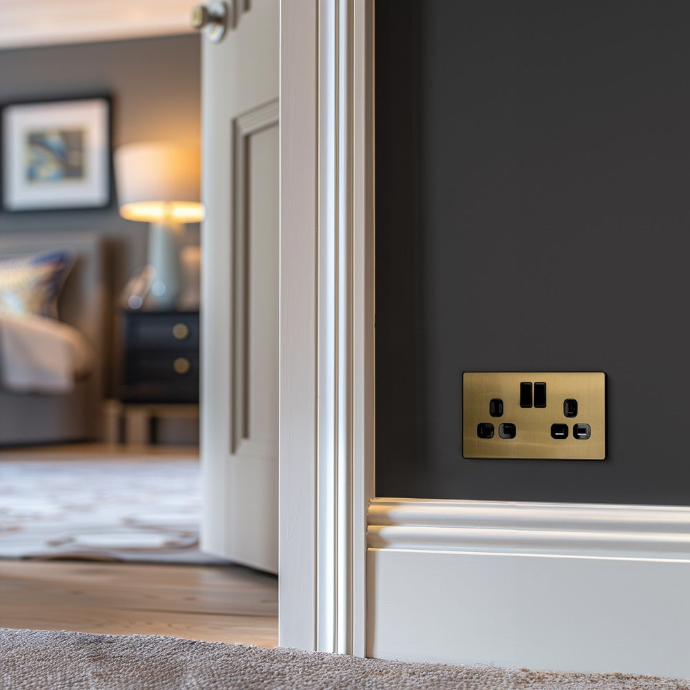 BG Evolve Satin Brass 13A Double Socket Outlet 10 Pack - PCDSB22B - Perfect for Home Renovation and Electrical Upgrades