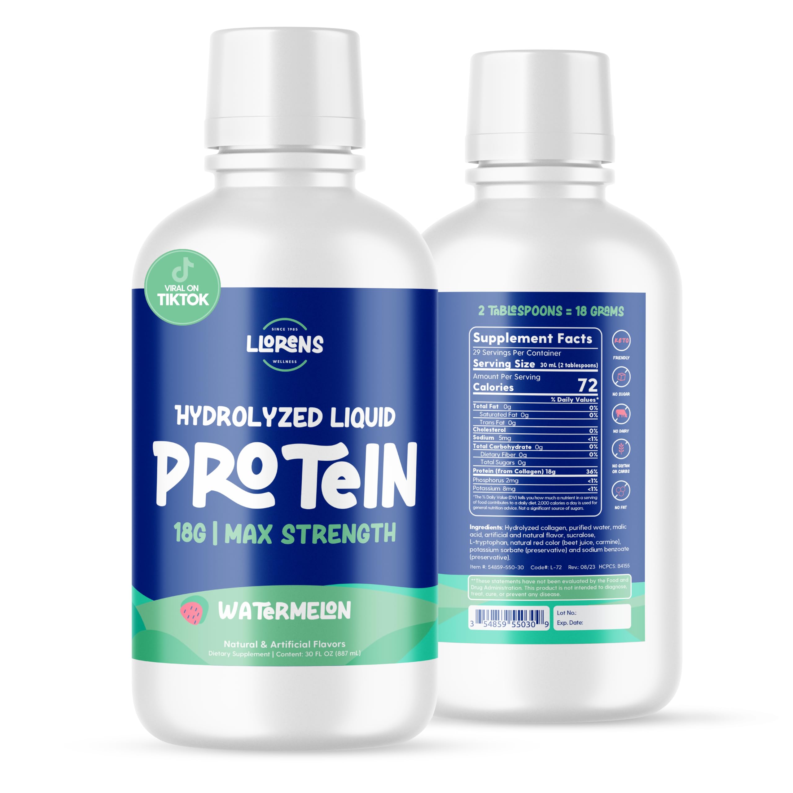 Hydrolyzed Protein Drink for Wound Healing - Medical Grade Liquid Protein Supplement, Zero Sugar & Carb Free, Doctor Recommended (Watermelon Flavor, 30 Fl Oz) - Ideal for Post-Surgery Recovery & Muscle Repair