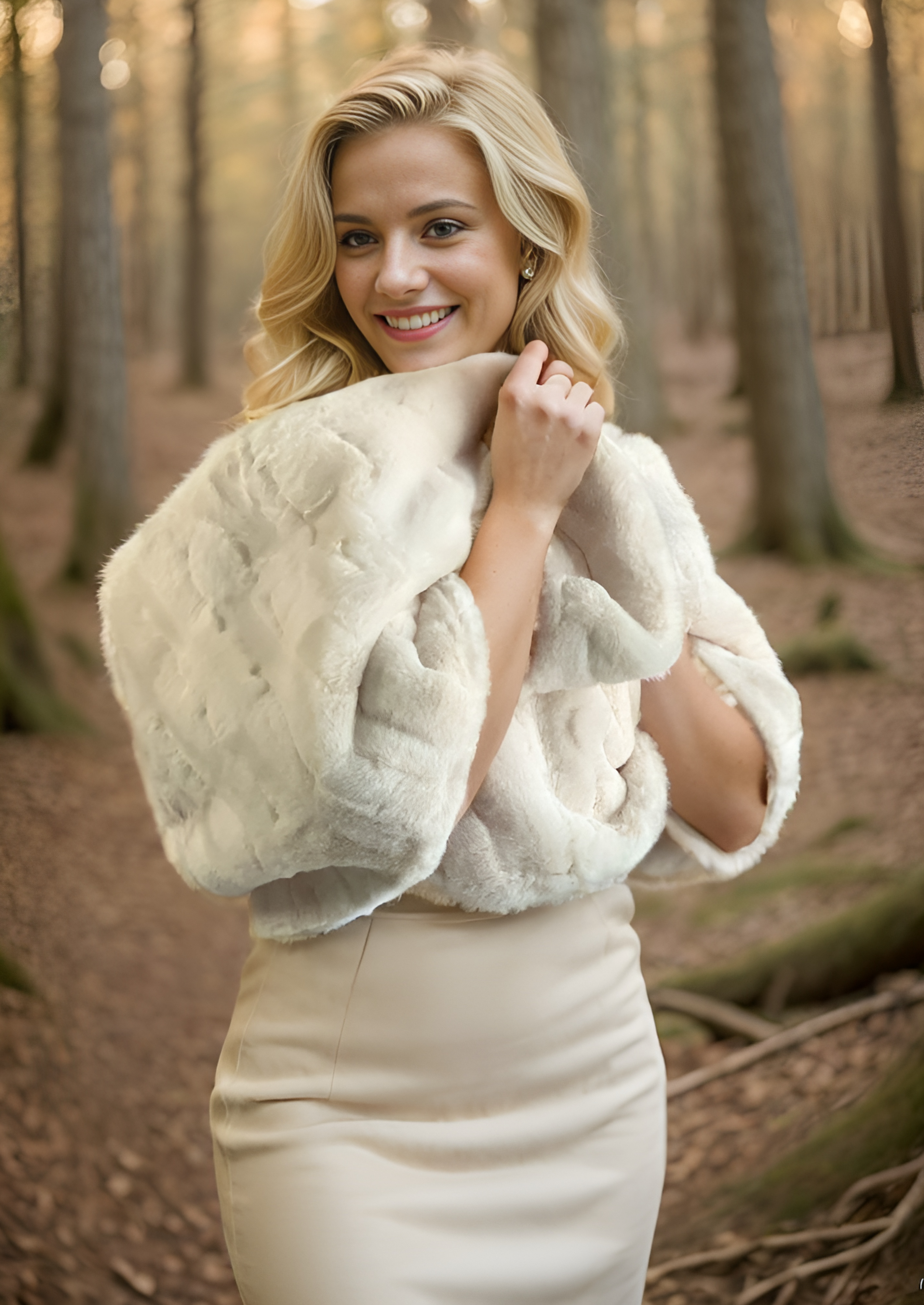 Light Beige Ivory Reversible Faux Fur Shawl Wrap - Soft Winter Scarf for Women (Jenny Ivy04) - Perfect for Cold Weather, Evening Outfits, and Gift Giving