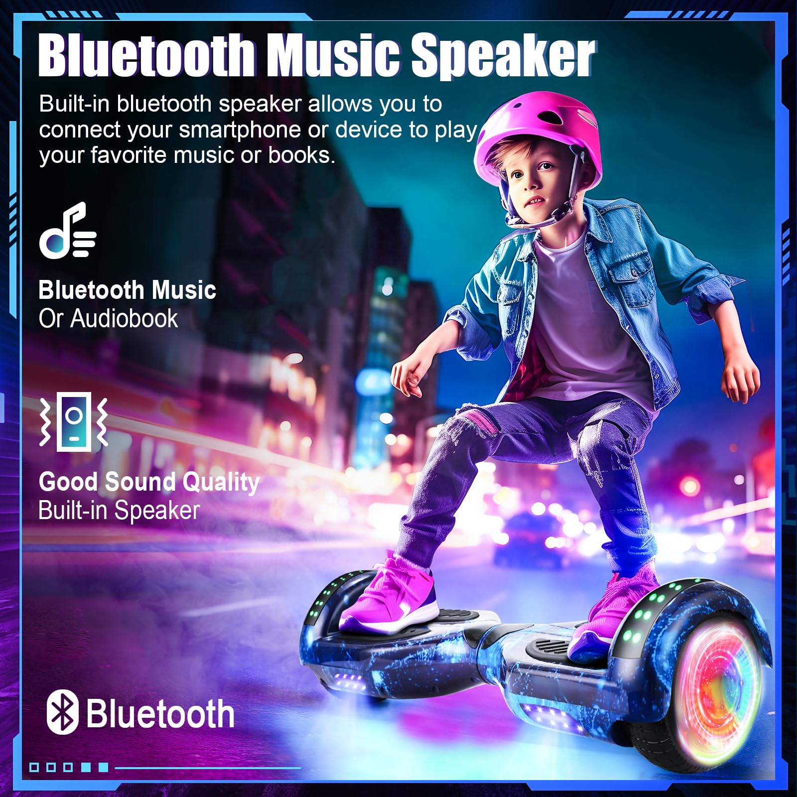 Self Balancing Scooter with Bluetooth & Colorful LED Lights - Electric Hoverboard for Kids, Teens & Adults - Perfect for Commuting, Fun Rides & Outdoor Adventures