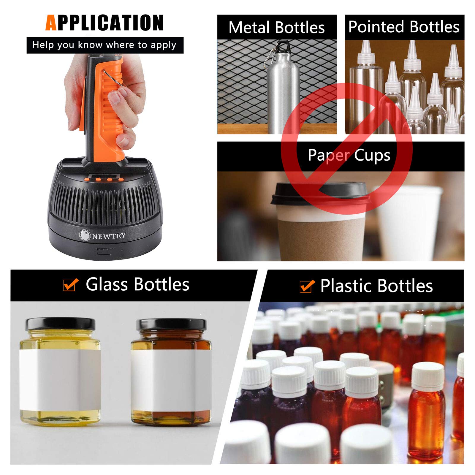 NEWTRY Handheld Induction Sealer Machine 20-80mm Adjustable Power & Time - 110V Bottle Cap Sealer for Plastic & Glass Containers - Perfect for Home Brewing, DIY Projects & Small Business Packaging