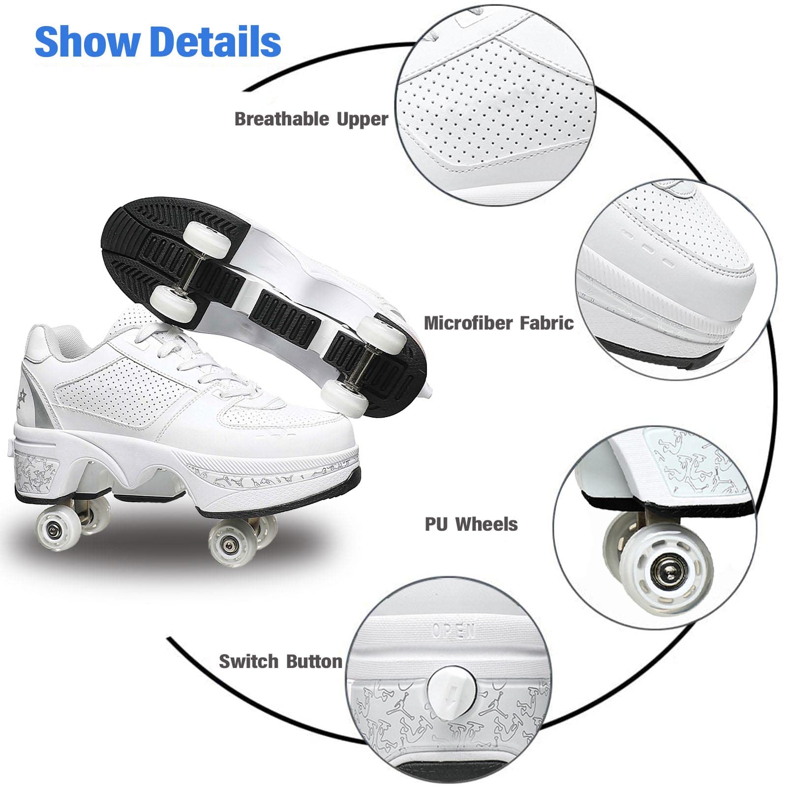 Women's & Kids' Convertible Roller Skate Shoes - 4-Wheel Outdoor Skating Sneakers for Girls & Boys | Perfect for Park, Rink & Street Skating