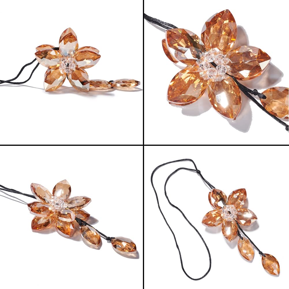 Crystal Flower Car Rear View Mirror Pendant - Elegant Champagne Hanging Ornament for Good Luck & Protection | Perfect Car Accessories for Women, Gift Ideas & Daily Commute