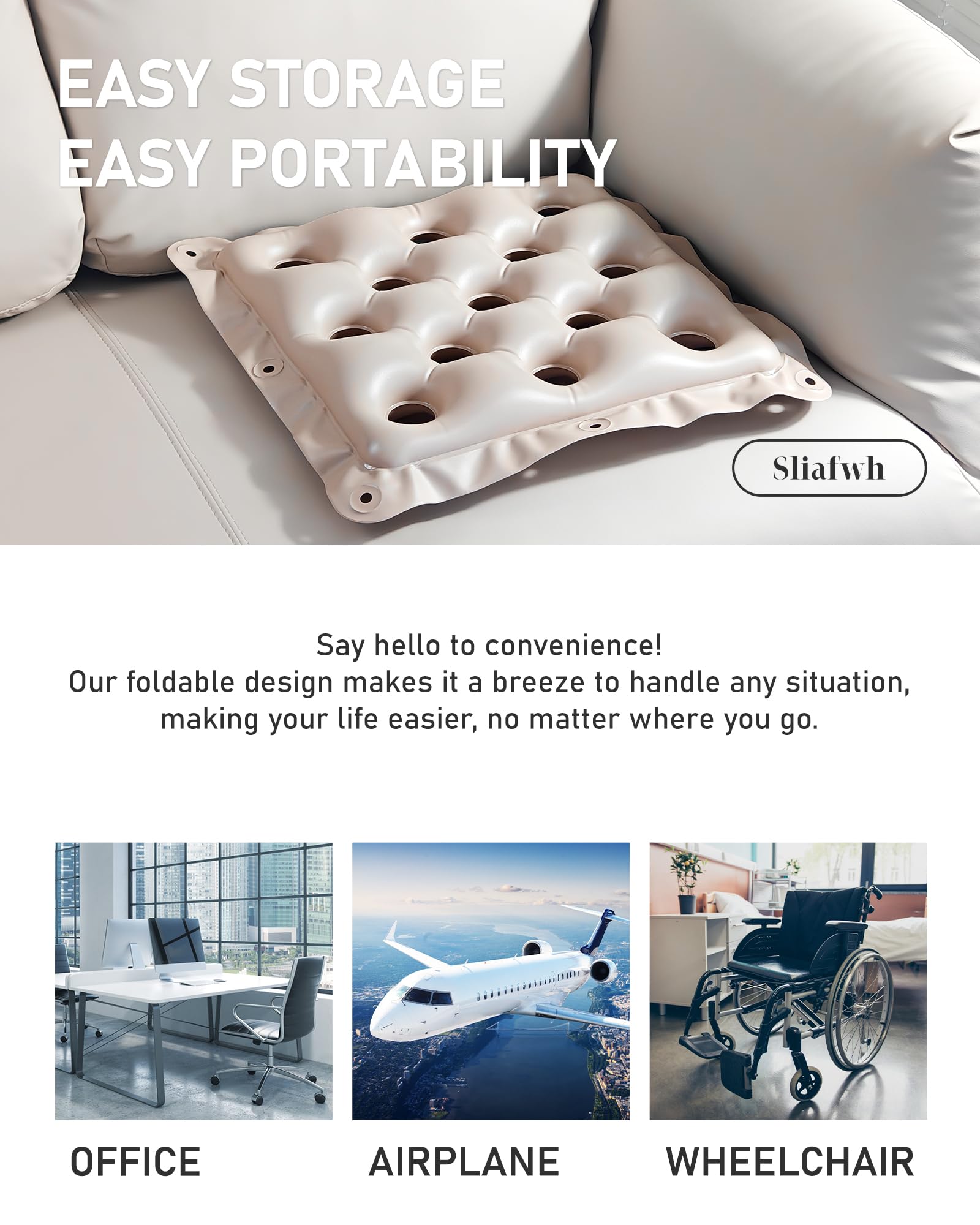 Inflatable Seat Cushion for Tailbone & Sciatica Pain Relief - Office & Stadium Use