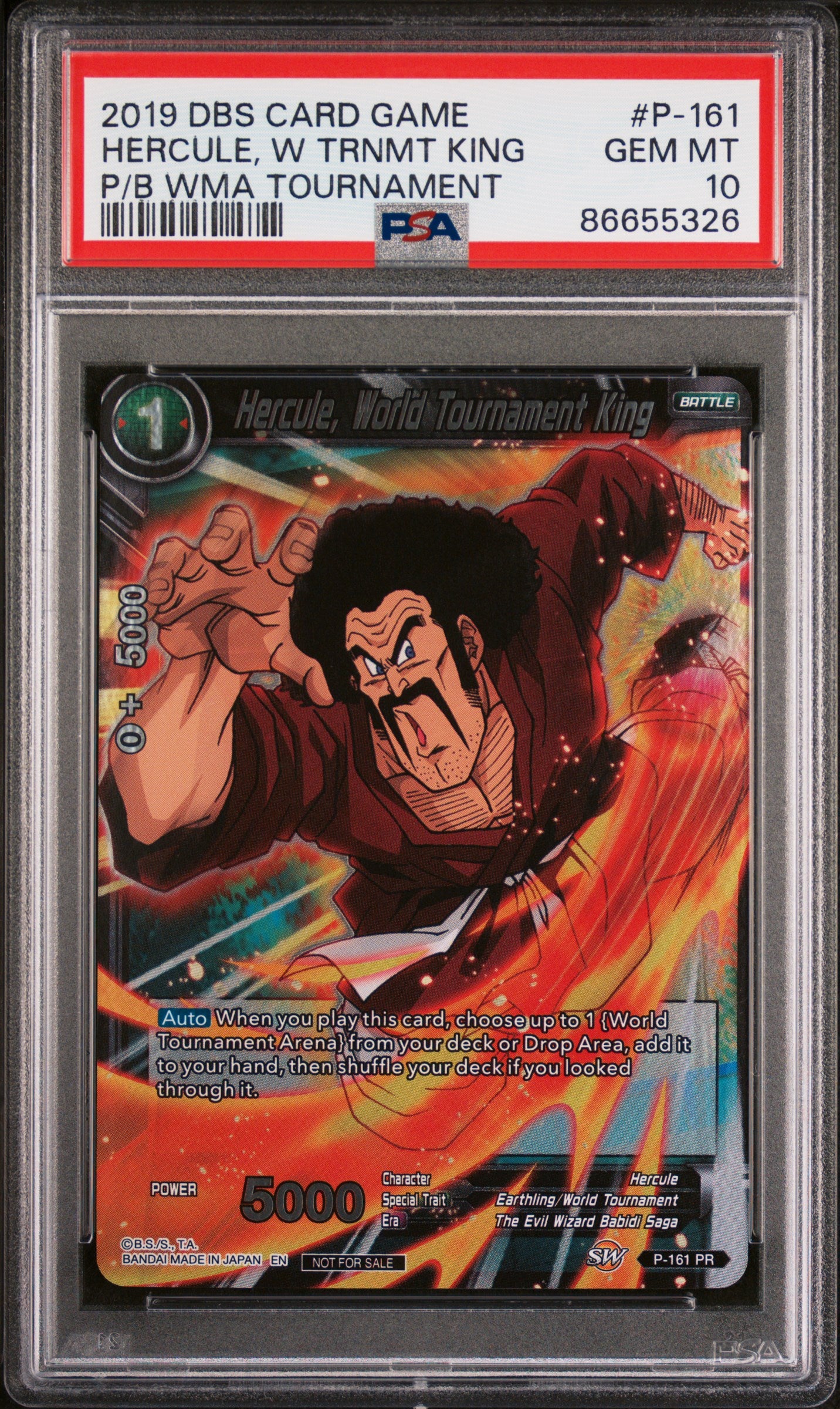2019 Dragon Ball Super Power World Martial Arts Hercule W King #P 161 PSA 10 Graded Card - Perfect for Collectors, Anime Fans & DBZ Memorabilia Display