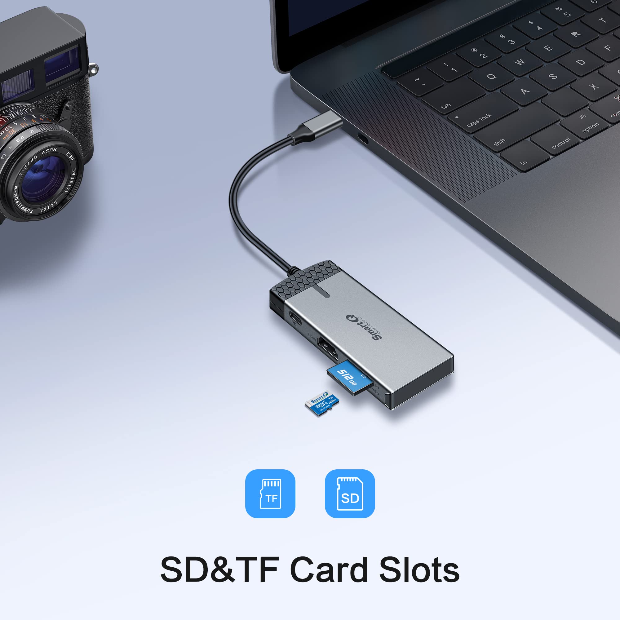 SmartQ H352 7-in-1 USB C Hub with 4K HDMI, 100W Power Delivery, USB-C Port, 2 USB-A 5Gbps, microSD/SD Card Reader - Compatible with MacBook Air/Pro, Dell XPS, Laptops, Tablets & Desktops - Perfect for Home Office, Remote Work & Multi-Screen Setup