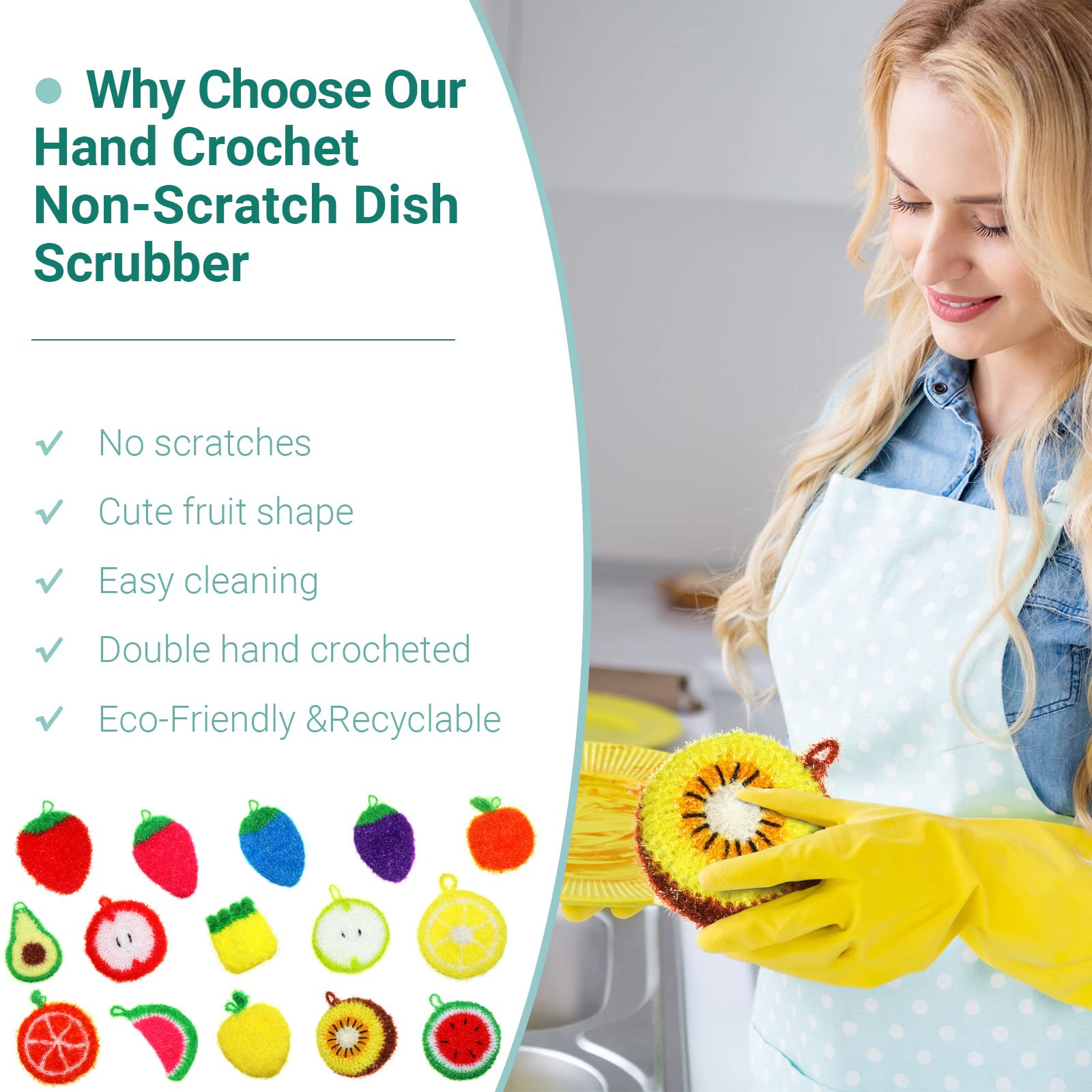 Kenning 16-Piece Non-Scratch Dish Scrubber Set - Reusable Kitchen Cleaning Pads for Pots, Pans, Cookware & Sinks - Gentle Fruit & Vegetable Scrubbers for Eco-Friendly Dishwashing (Perfect for Daily Kitchen Cleaning & Tough Food Residue)