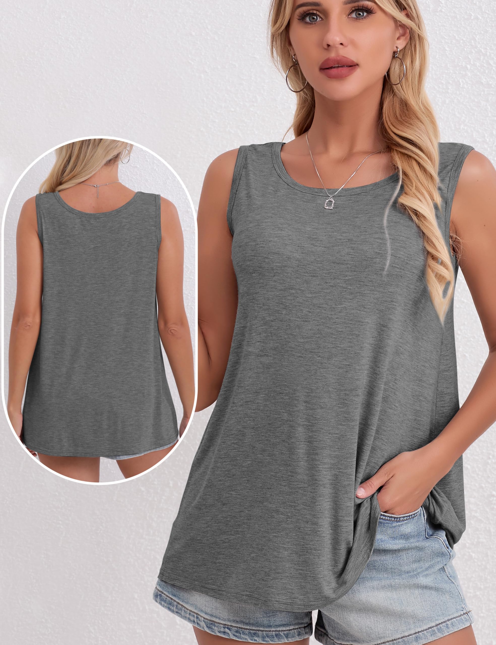 BQTQ 3 Pack Women's Tank Tops - Loose Fit Summer Sleeveless Shirts with Scoop Neck | Casual Wear, Yoga, Beach, Gym & Everyday Outfits