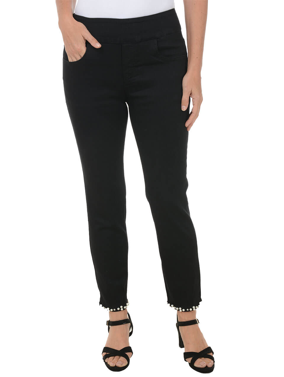 Pearl Bow Denim Ankle Pants for Women - High Waisted Stretch Skinny Jeans with Decorative Bow Detail | Perfect for Casual Wear, Office Outfits & Date Nights